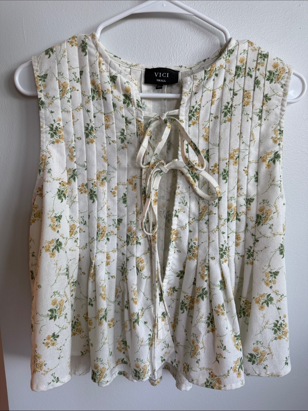 VICI Cream Floral Pintuck Lace-Up Camisole